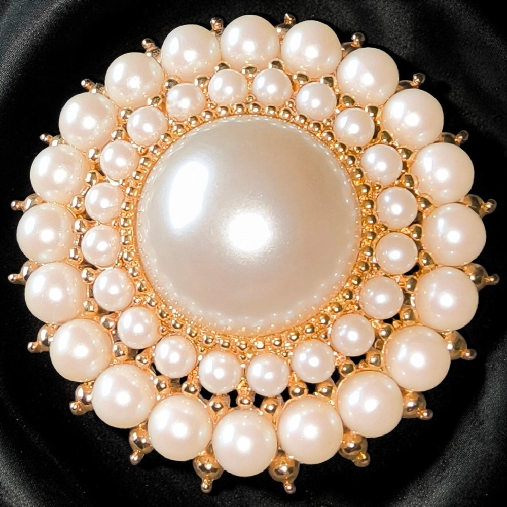 JBK Jacqueline Kennedy Faux Pearl Sunburst Brooch 18K Gold Plate Camrose & Kross
